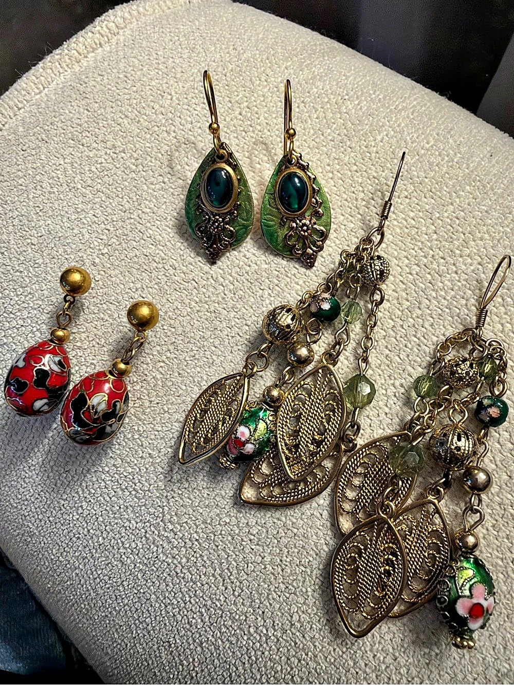 S/3 Artisan Style and Cloissonne Statement Earrings